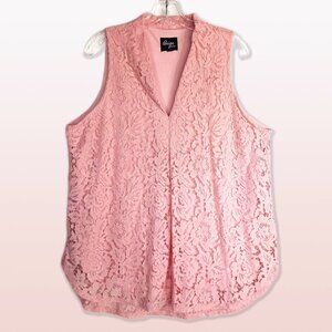 Beige by ECI Lined Floral Lace Dusty Pink Sleeveless V-Neck Top Blouse Size XL